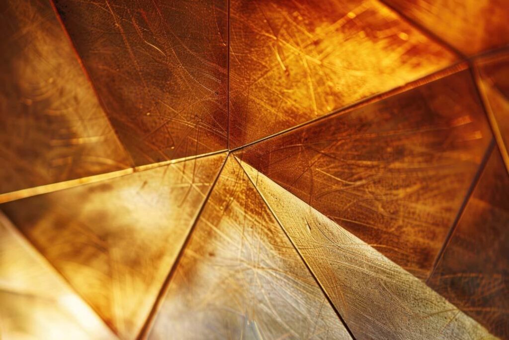 motif géométrique doré convergeant vers un point, illustration centralisation des solutions entreprise